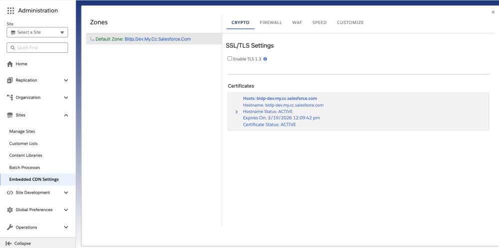 Administration UI showing SSL/TLS Settings
