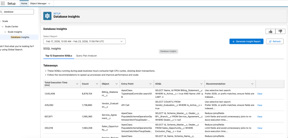 A screenshot showing how to navigate to Database Insights in Scale Center