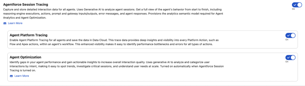 Screenshot showing Agent Platform Tracing enabled.