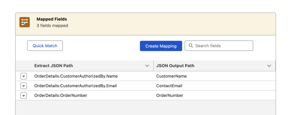Data Mapper screen displaying JSON input to output mappings.
