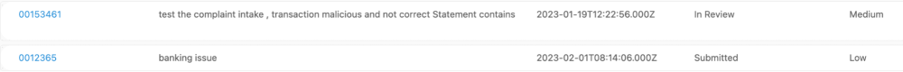 Flexcard datatable rendering various complaint records.