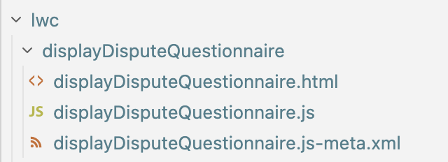 Screenshot of the displayDisputeQuestionnaire Lightning web component configuration