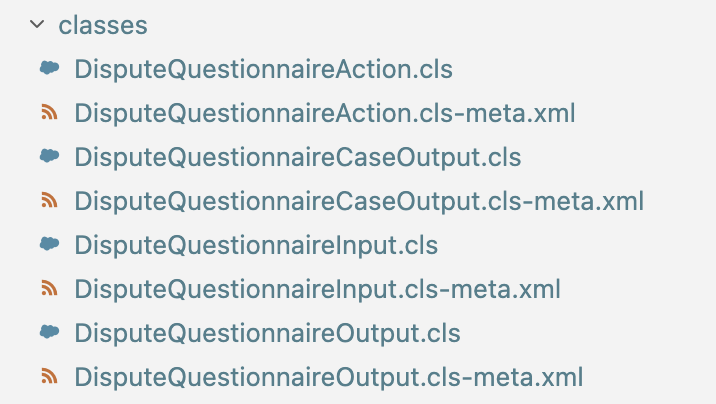 Screenshot showing needed Apex classes