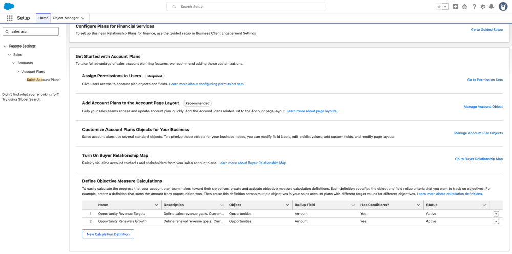 Screenshot of the Configure Plans for Financial Services start screen