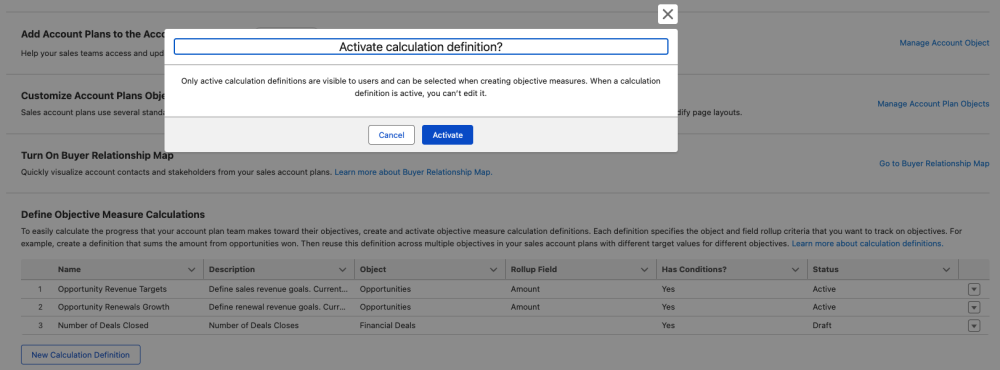 Screenshot showing button to activate the calculation definition