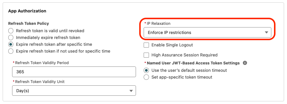 Screenshot of the ECA configuration showing how to apply IP restrictions