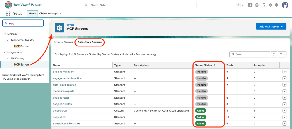 Screenshot showing three active MCP servers.