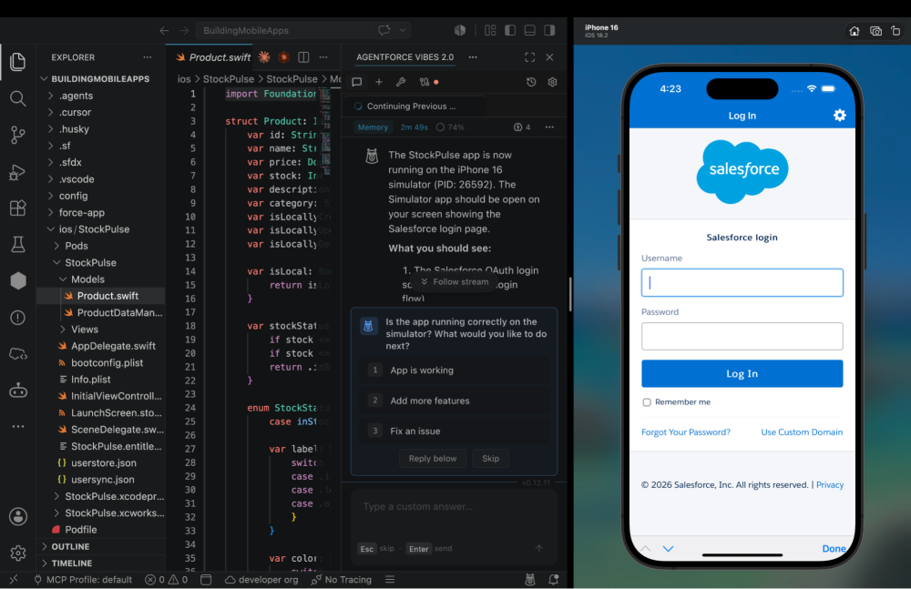 Screenshot displaying the login page of the app after it launched in a simulator