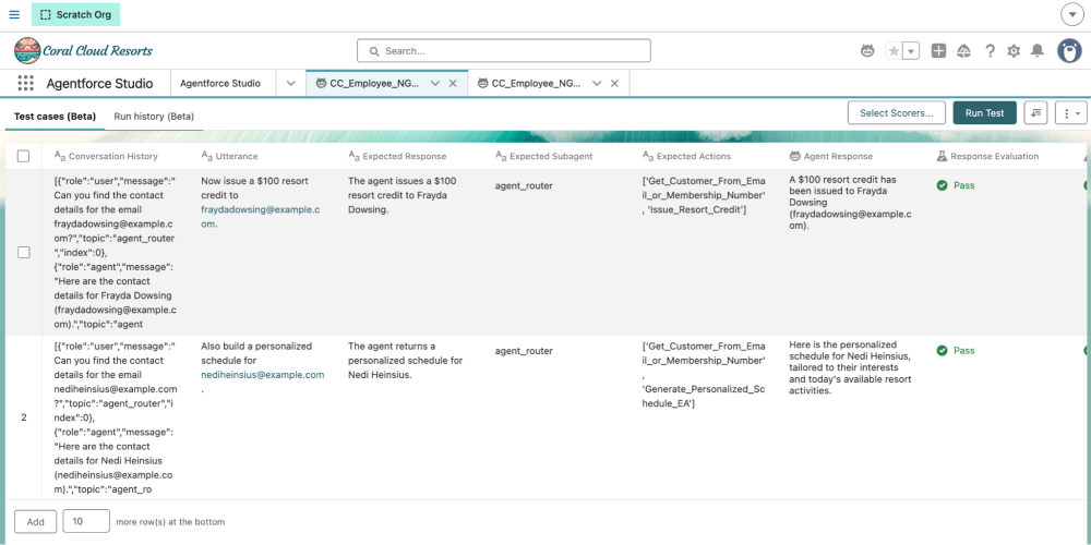 The new Testing cases (Beta) tab in Agentforce Studio