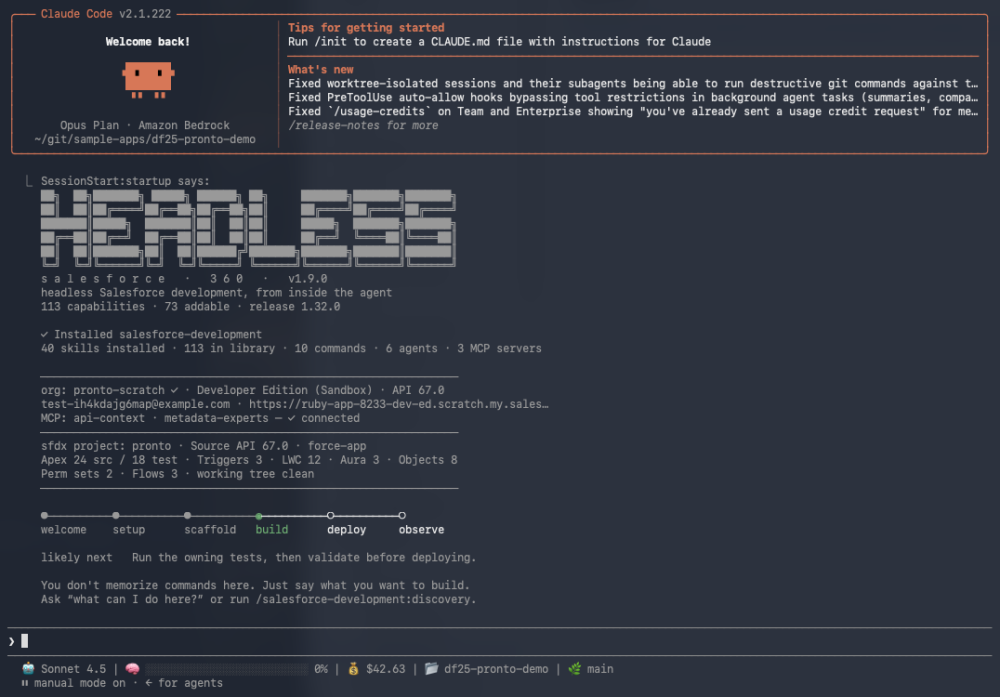 Screenshot of the Salesforce development plugin for Claude Code]