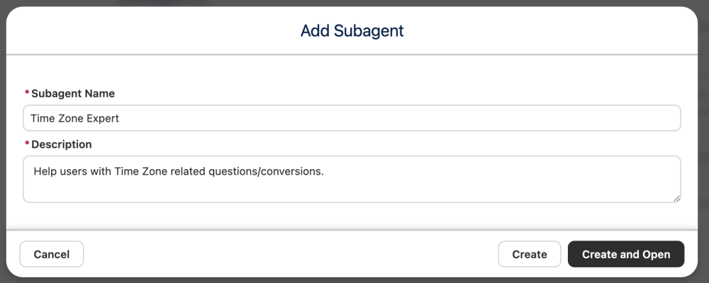 Screenshot of the "Add Subagent" modal.