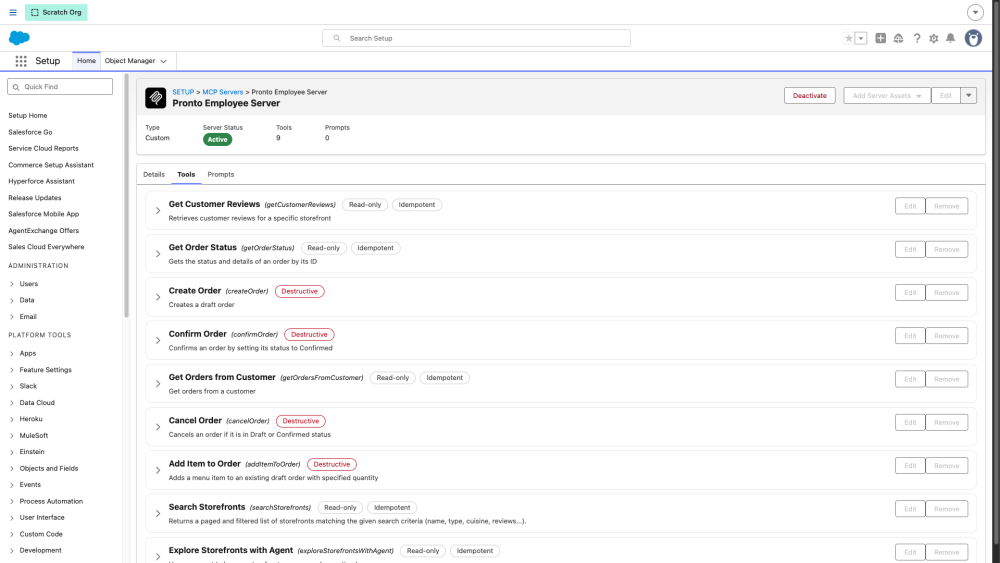 Screenshot of the Pronto employee custom MCP server.