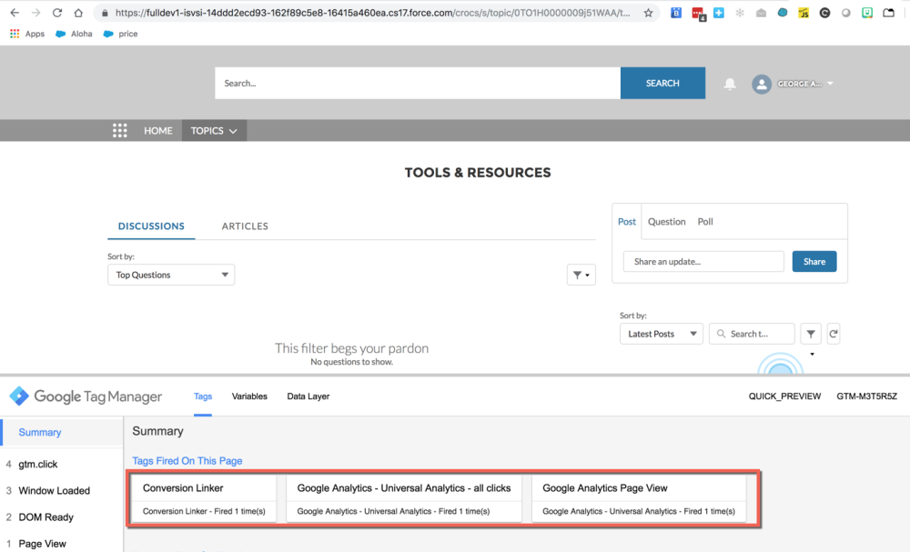 Monitor the GTM debug console for events firing, as you're navigating to different pages