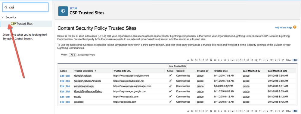 From Salesforce Setup, navigate to CSP Trusted Sites