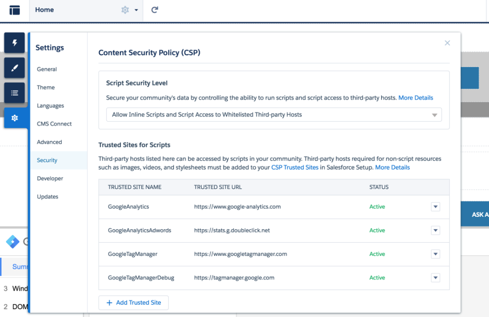 In builder, open settings, Security, Content Security Policy