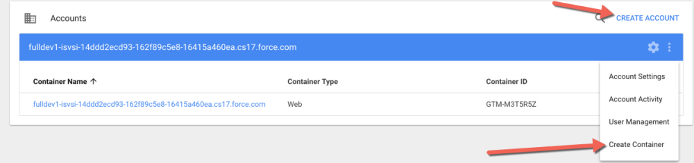 Create Account and Web Container for your Salesforce Community in the GTM admin console.