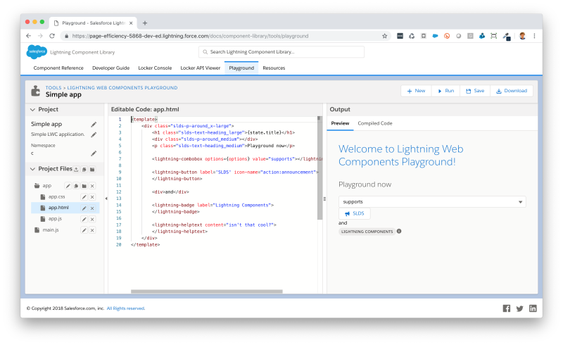 Lightning Web Components Playground as viewed in Lightning Component Library