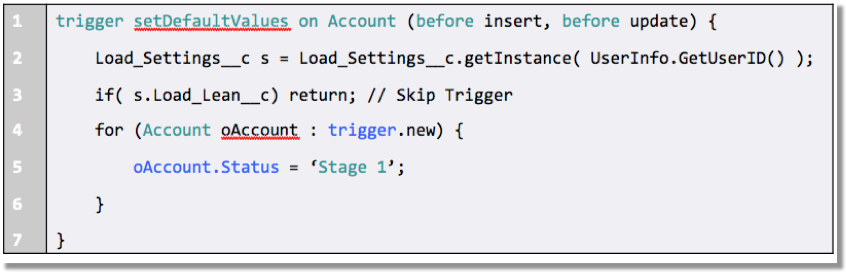 Image depicting how to create a Custom Setting and a corresponding checkbox field to control when a trigger should fire. 