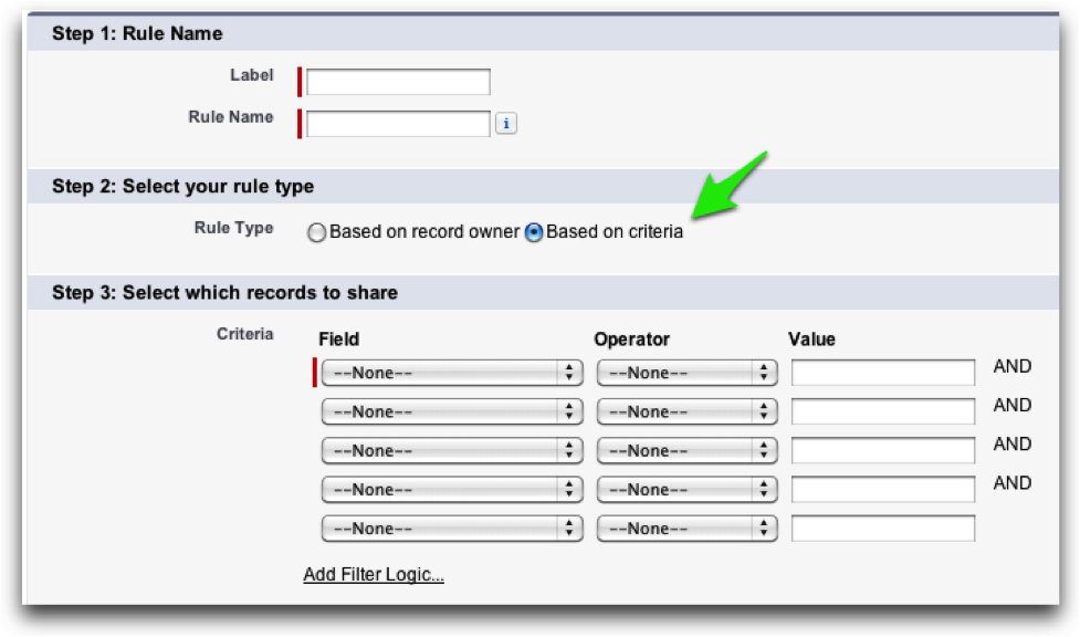 Create a Criteria-Based Sharing Rule with Force.com