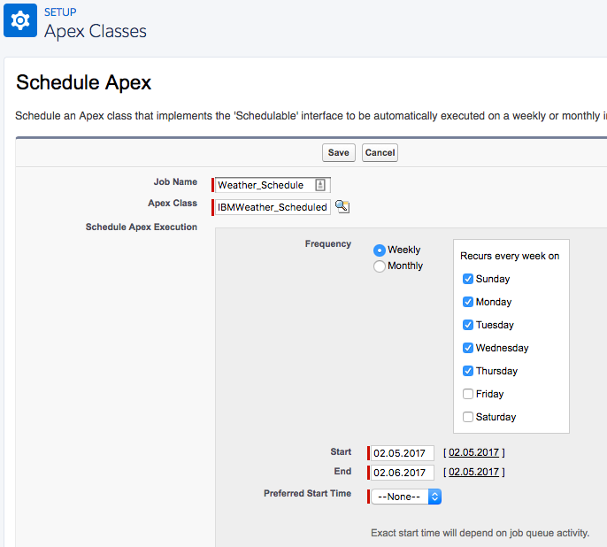 Weather Scheduled Apex