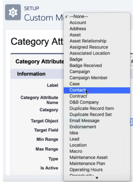 Setting up axes in Salesforce setup