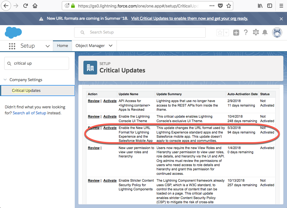 critical updates salesforce