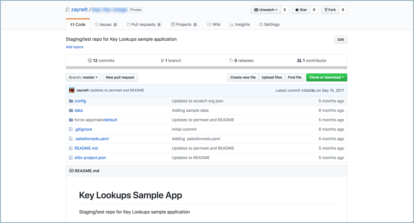 Screenshot of Github repo for a Salesforce DX project