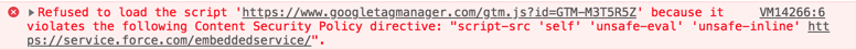Example browser console errors of CSP violations
